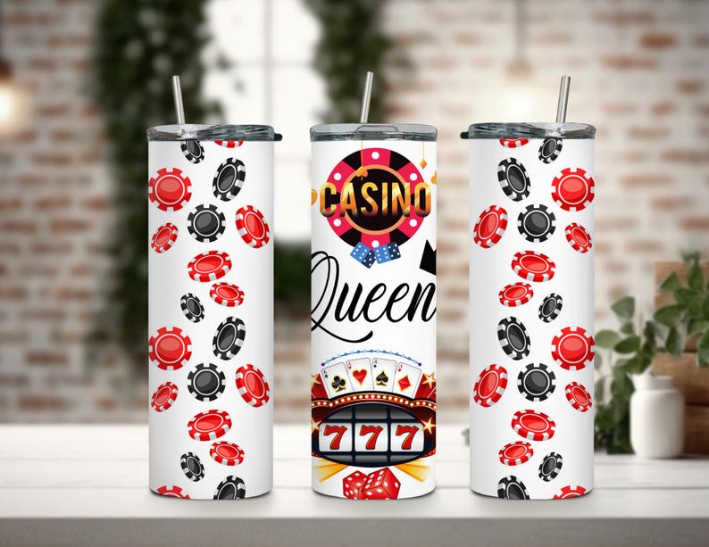 Coffret cadeau gobelet fin 20 oz Casino Night, gobelet casino, coffret cadeau de fête, cadeau soirée fille/garçon, cadeau vacances, nom optionnel disponible White - Queen