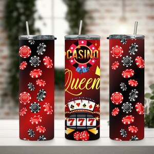 Casino Queen 20 oz Skinny Tumbler PNG Sublimation Design, Digital Download, Casino Tumbler png, Ladies Tumbler png