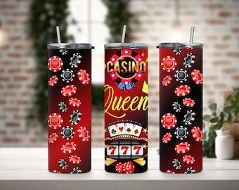 Casino Queen 20 oz Skinny Tumbler PNG Sublimation Design, Digital Download, Casino Tumbler png, Ladies Tumbler png