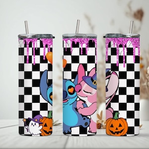 Halloween Cartoon Checkered Kisses 20oz Skinny Tumbler, PNG Sublimation, Digital Download, Sublimation Wrap, Tumbler Wrap, Halloween Wrap