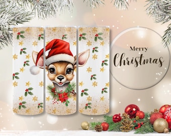 Christmas Tumbler Deer and Holly, Gift for Christmas, Cute Christmas Tumbler, Festive Holiday Deer Cup, Christmas Travel Cup, Drink Cup