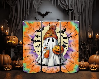 Halloween Ghost Tie Dye 20 oz Skinny Tumbler, PNG Sublimation, Digital Download, Sublimation Wrap, Tumbler Wrap, Cute Ghost Wrap, Halloween