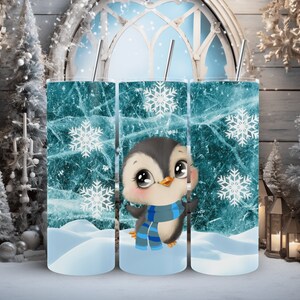 Penguin with Snow 20 oz Skinny Tumbler, PNG Sublimation, Digital Download, Sublimation Wrap, Tumbler Wrap, Winter Animal, Cute Penguin wrap