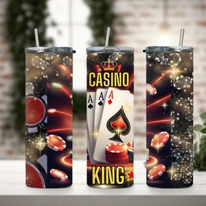 Coffret cadeau gobelet fin 20 oz Casino Night, gobelet casino, coffret cadeau de fête, cadeau soirée fille/garçon, cadeau vacances, nom optionnel disponible Black - King Only