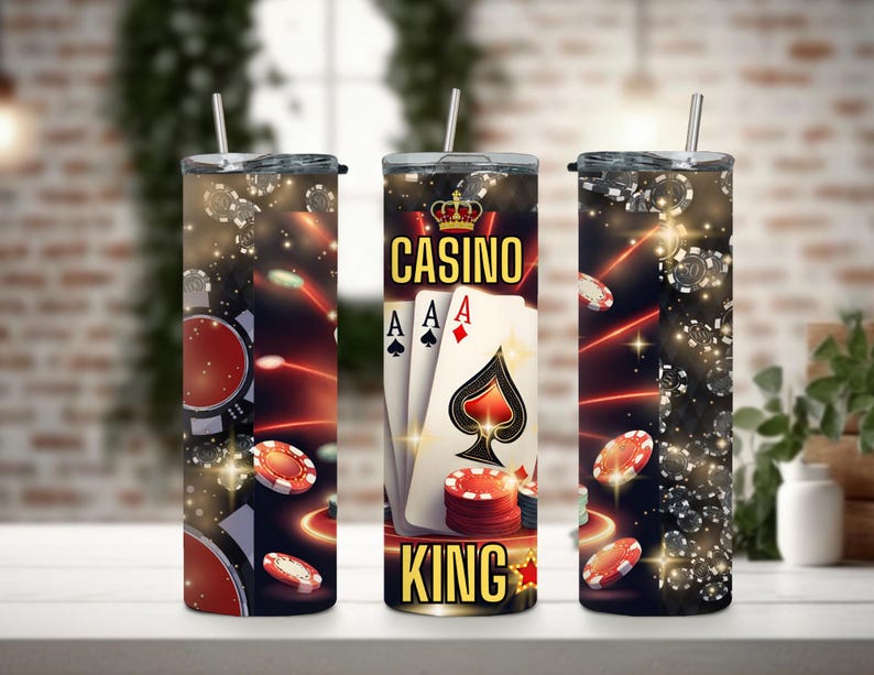 Coffret cadeau gobelet fin 20 oz Casino Night, gobelet casino, coffret cadeau de fête, cadeau soirée fille/garçon, cadeau vacances, nom optionnel disponible Black - King Only