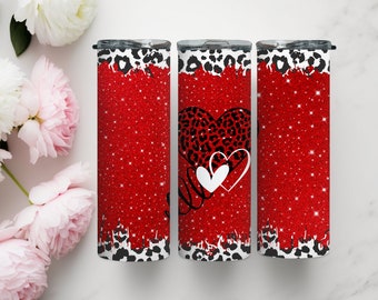 Gobelet coeurs et imprimé léopard de la Saint-Valentin, gobelet coeur d'amour sublimation 20 oz, gobelet de voyage Saint-Valentin, cadeau de Saint-Valentin pour elle