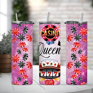 Coffret cadeau gobelet fin 20 oz Casino Night, gobelet casino, coffret cadeau de fête, cadeau soirée fille/garçon, cadeau vacances, nom optionnel disponible Pink - Queen