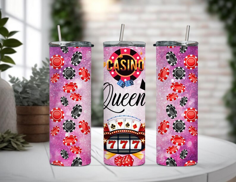 Coffret cadeau gobelet fin 20 oz Casino Night, gobelet casino, coffret cadeau de fête, cadeau soirée fille/garçon, cadeau vacances, nom optionnel disponible Pink - Queen