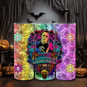 Halloween Movie Neon 20oz Skinny Tumbler, PNG Sublimation, Digital Download, Sublimation Wrap, Horror Tumbler, Scary Movie, Horror Fans