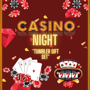 Coffret cadeau gobelet fin 20 oz Casino Night, gobelet casino, coffret cadeau de fête, cadeau soirée fille/garçon, cadeau vacances, nom optionnel disponible image 1