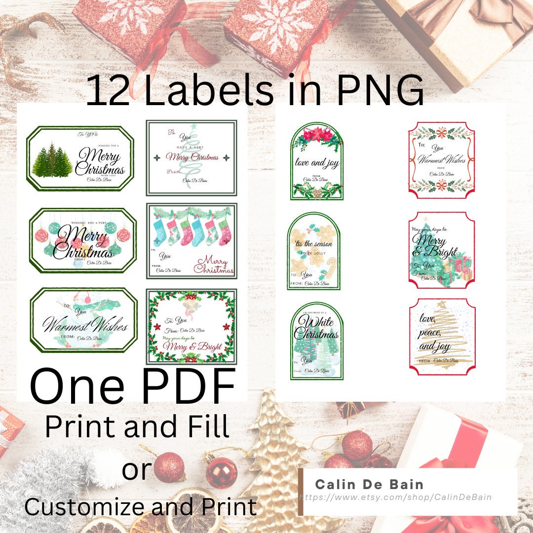 DIY Printable Christmas Labels, Christmas Gift Template, Affordable