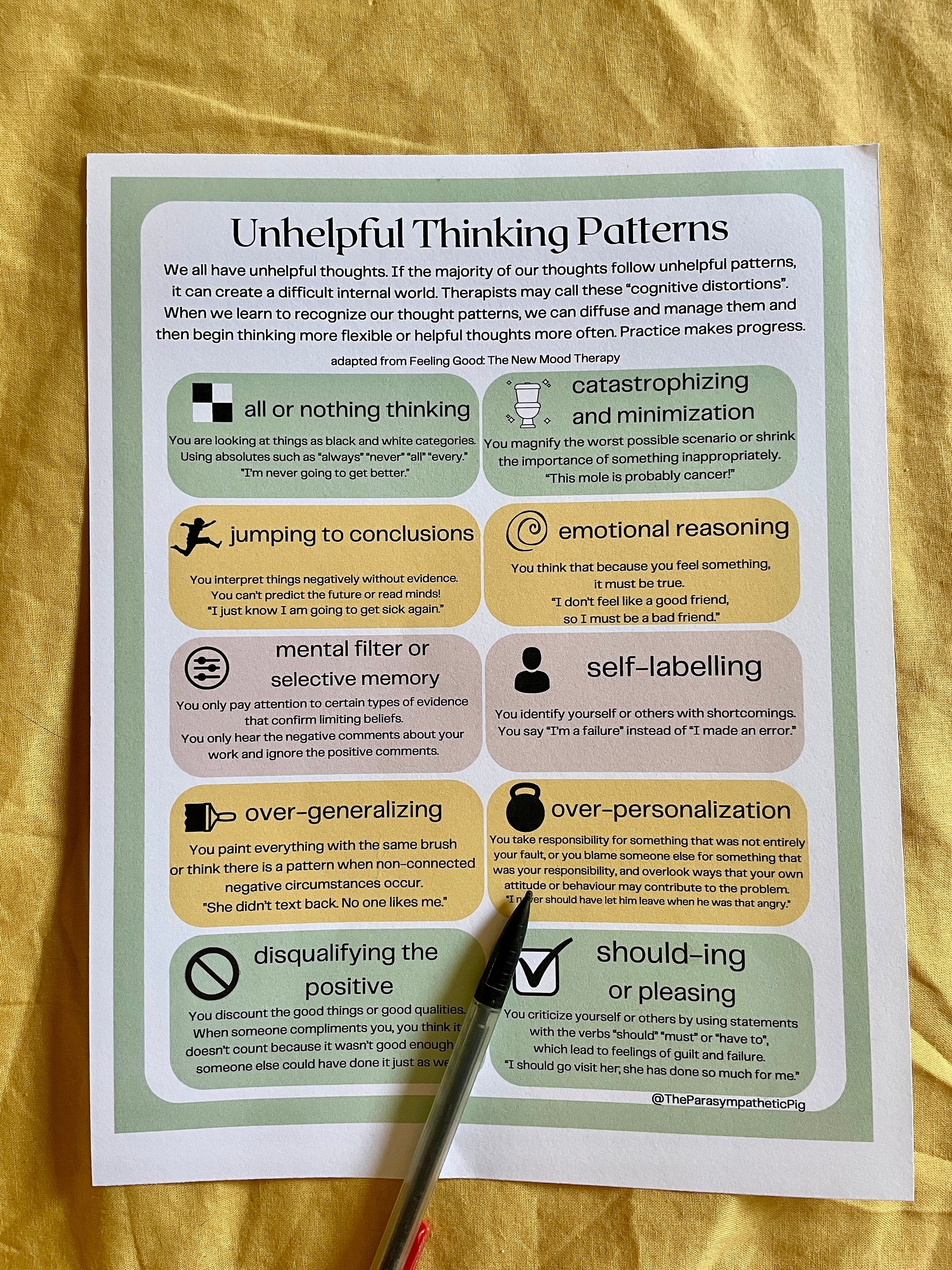 Cognitive Distortions Worksheet: Anxiety Self-help (printable PDF ...
