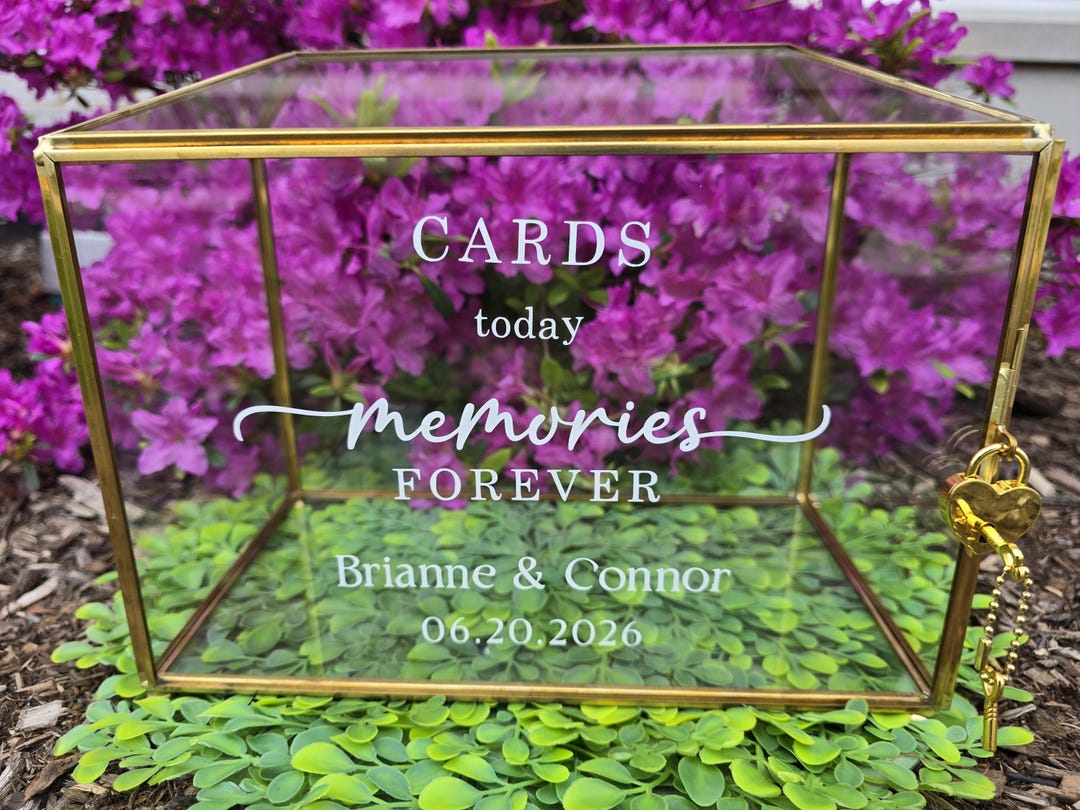 Personalized Gold Glass Wedding Card Box With Lock | Keepsake Memory ...