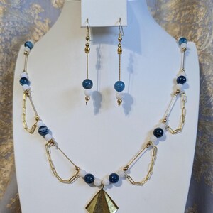 Teal and Gold Fan Necklace