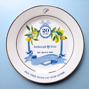 Personalized 20th Anniversary Plate: Lemon Blossom Ceramic Keepsake