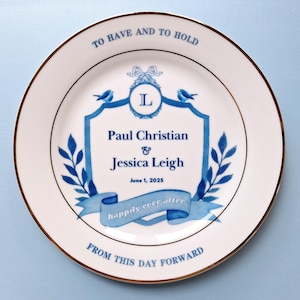 Personalized Ceramic Wedding Plate / &#39;Something Blue&#39; Plate / Newlywed Gift