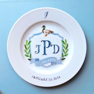 Birthday Plate for Boys with Duck: Personalized Ceramic Monogram Keepsake Plate