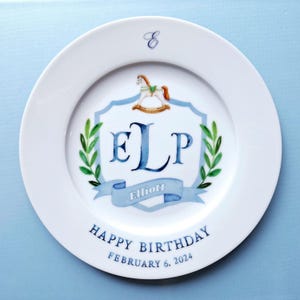 Birthday Plate for Boys with Rocking Horse: Personalized Ceramic Monogram Plate