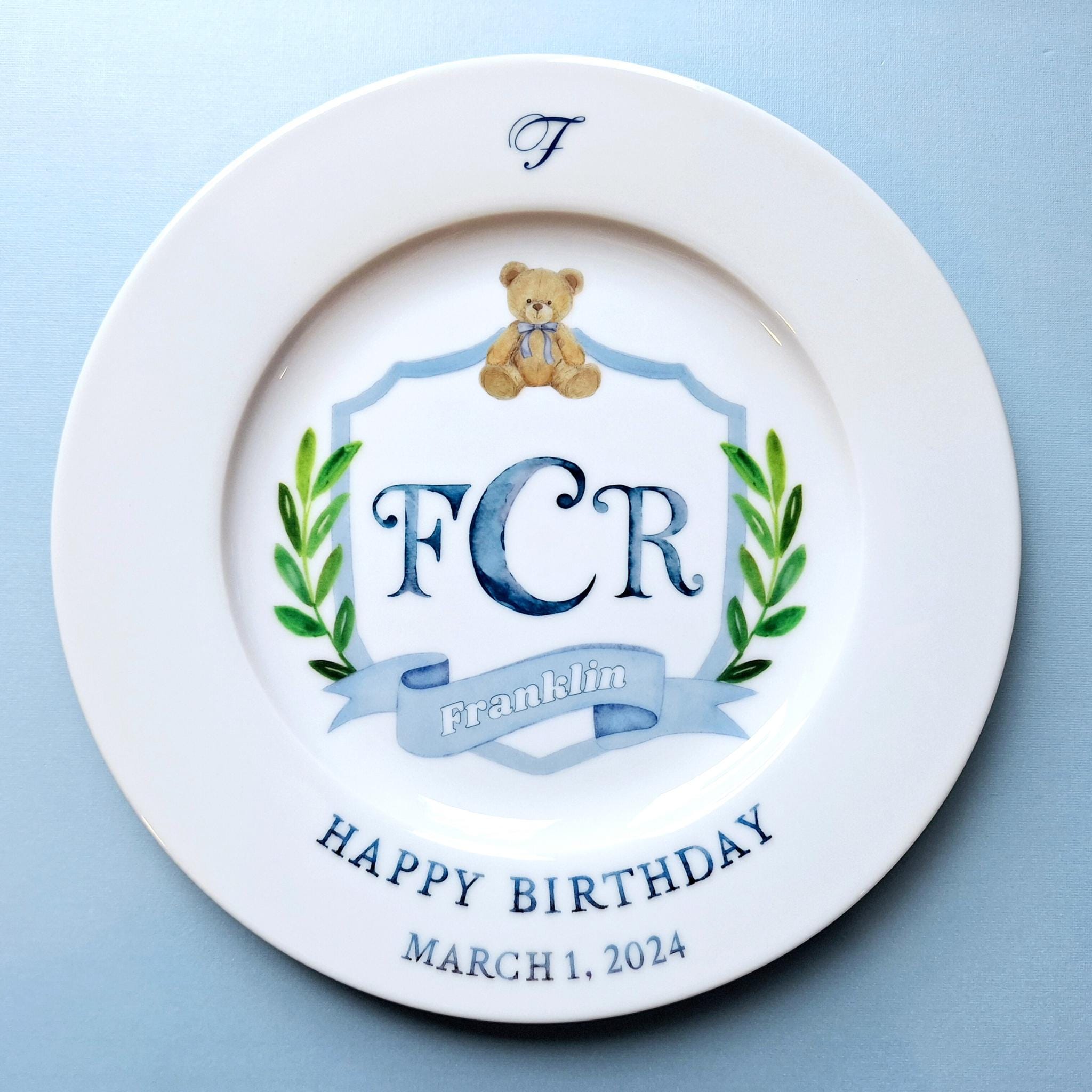 First Birthday Plate for Boys Personalized Ceramic Monogram Plate With ...