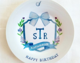 Personalized Monogram Ceramic Birthday Plate / birthday gift for girls /birth plate / birthday plate / first communion and baptism gift