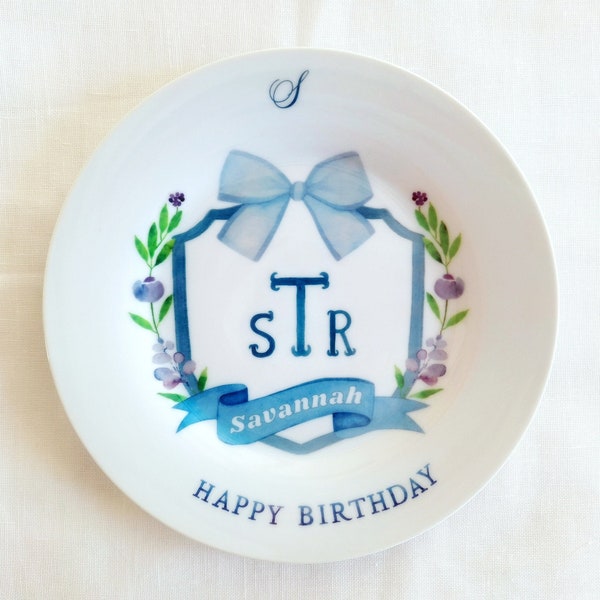Personalized Monogram Ceramic Birthday Plate / birthday gift for girls /birth plate / birthday plate / first communion and baptism gift