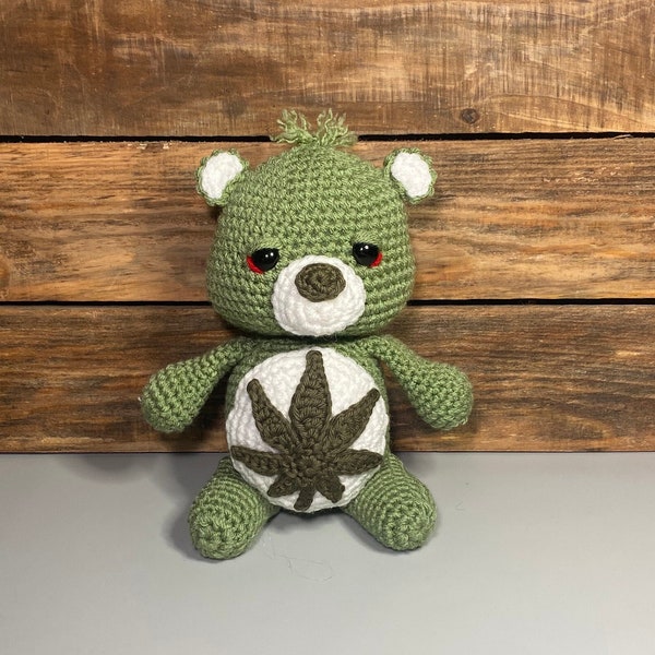 Don't Care Bear, Crochet Bear, Stoner Gift, Weed Bear, Marijuana Bear