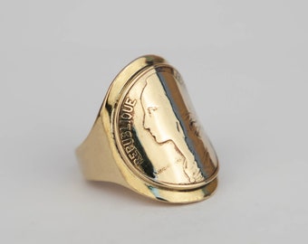 Signet ring coin 20 Centimes of Franc Marianne, Obverse, Arched, Women's ring, Men's ring