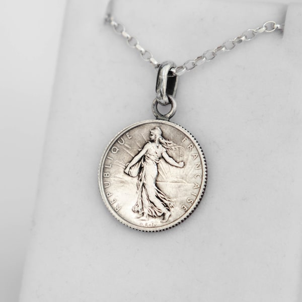 Pendentif pièce de monnaie1 Franc Semeuse, Argent,  Pendentif Femme, Pendentif Homme