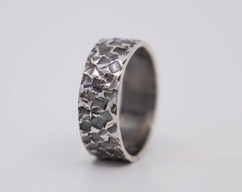 Bague Argent 925, Textura, Bague femme, Bague Homme, Anneau Martelé