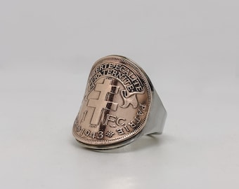 Chevalière pièce de monnaie Croix de Lorraine | 1 Franc | Bijou historique républicain fait main | Cadeau symbolique