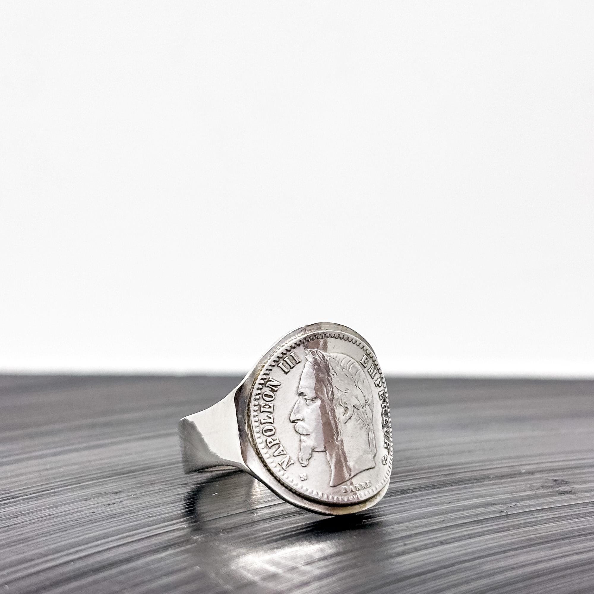 Chevalière 50 Centimes Napoléon III pièce de monnaie Argent