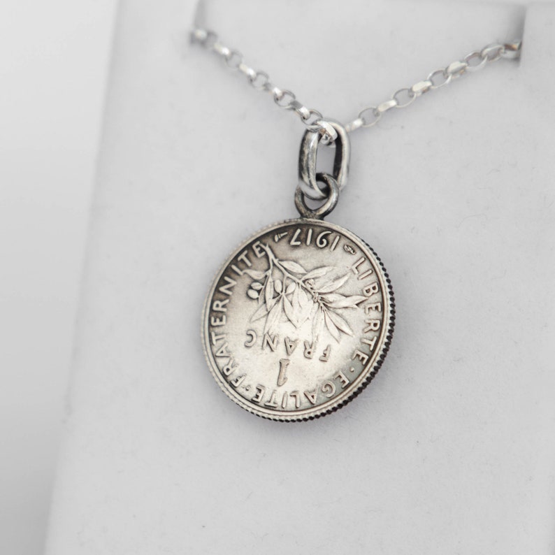 Coin pendant 1 Franc Semeuse, Silver, Women's pendant, Men's pendant image 2