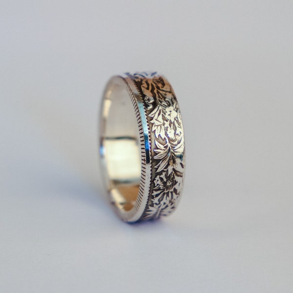 Bague Alliance Pièce 2 Francs Suisse En Argent - Style Monnaie Gravée - AntiqueCoinRings