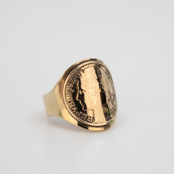 Chevalière pièce de monnaie 50 centimes de Franc Morlon, Cintrée, Bague femme, Bague homme