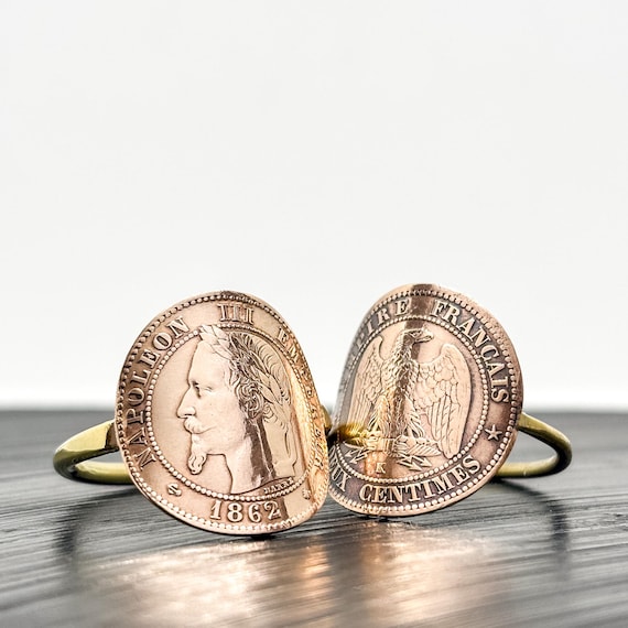 Bague Pièce De Monnaie - 20 Centimes Napoléon III Tête Laurée - Argent - Neuf