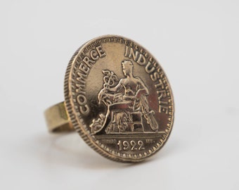 Coin ring 2 Francs Commerce de France, Obverse, Flat, Women's Ring