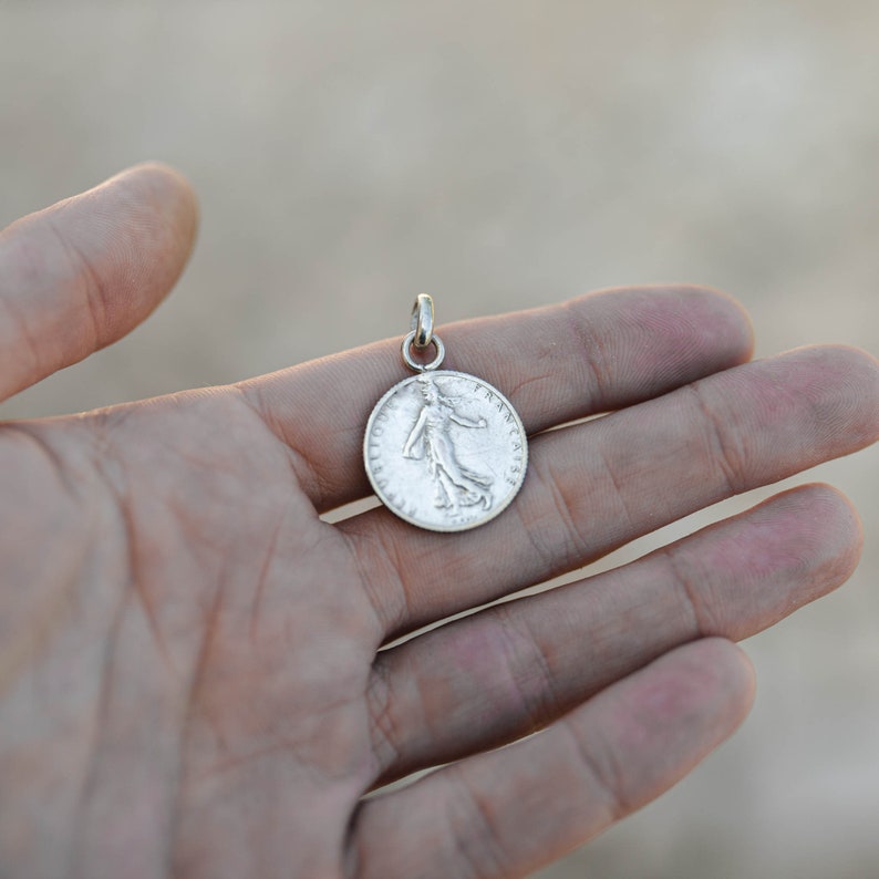 Coin pendant 1 Franc Semeuse, Silver, Women's pendant, Men's pendant image 3