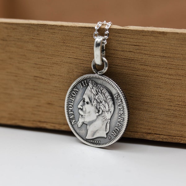 Pendentif pièce de monnaie 1 Franc Napoléon III, Argent, Pendentif Femme, Pendentif Homme