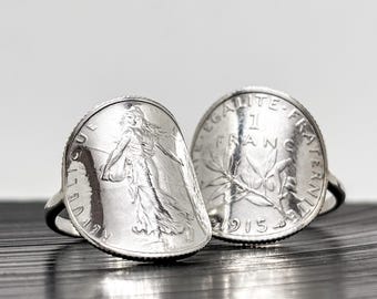 Bague pièce de monnaie 1 Franc Semeuse argent cintrée | Coin ring français fait main | Bijou républicain | Cadeau symbolique homme femme