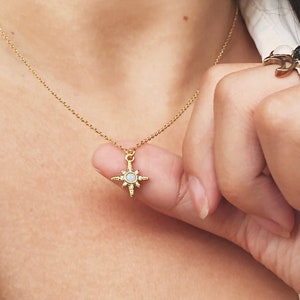 Opal Star Necklace | Sunburst Necklace | Dainty Opal Necklace | Gold North Star Necklace | Dainty Gold Star Necklace | North Star Necklace