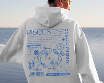 Pisces Hoodie, Astrology Y2K Hoodie with Zodiac Sign, Celestial Sweatshirt for Pisces Friend, Birthday Gift for Friend, Astrological Gifts