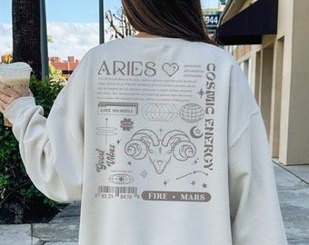 Aries Sweatshirt, Astrology Y2K Sweatshirt with Zodiac Sign, Celestial Sweatshirt for Aries, Birthday Gift for Friend, Astrological Gifts