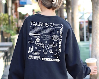Taurus Sweatshirt, Astrology Y2K Sweatshirt with Zodiac Sign, Celestial Sweatshirt for Taurus, Birthday Gift for Friend, Astrological Gifts