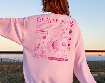 Gemini Sweatshirt, Astrology Y2K Sweatshirt with Zodiac Sign, Celestial Sweatshirt for Gemini, Birthday Gift for Friend, Astrological Gifts