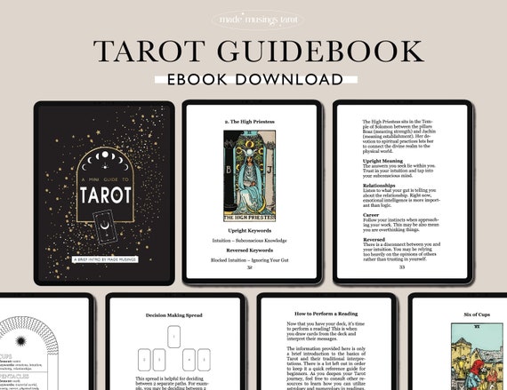 Digital Tarot Guidebook, Beginner friendly Tarot Book with Classic Rider Waite meanings, Learn Tarot with Upright and Reversed Keywords