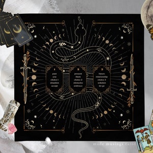 Tapete de tarô com serpente, pano de tarô, pano de leitura de tarô, pano de altar de tarô, tapete de cartas de tarô para três cartas