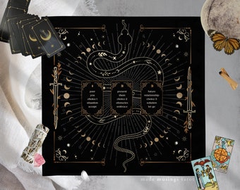 Tarot Mat with Serpent, Tarot Spread Cloth, Tarot Reading Cloth, Learn Tarot Altar Cloth, Tarot Card Mat for Three Card Spreads