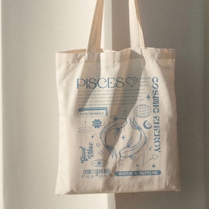 Torba typu tote z motywem ryb, torba astrologiczna Y2K ze znakiem zodiaku, prezent dla niebiańskich ryb, prezent dla przyjaciela spod znaku ryb, wielokrotnego użytku fajne torby typu tote, modna torba typu tote