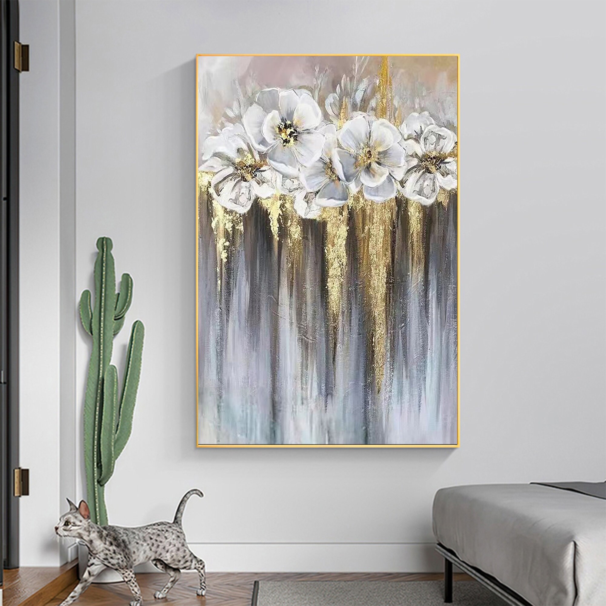 Abstract Gold Foil Flower Hand Painted Canvas Original - Etsy
