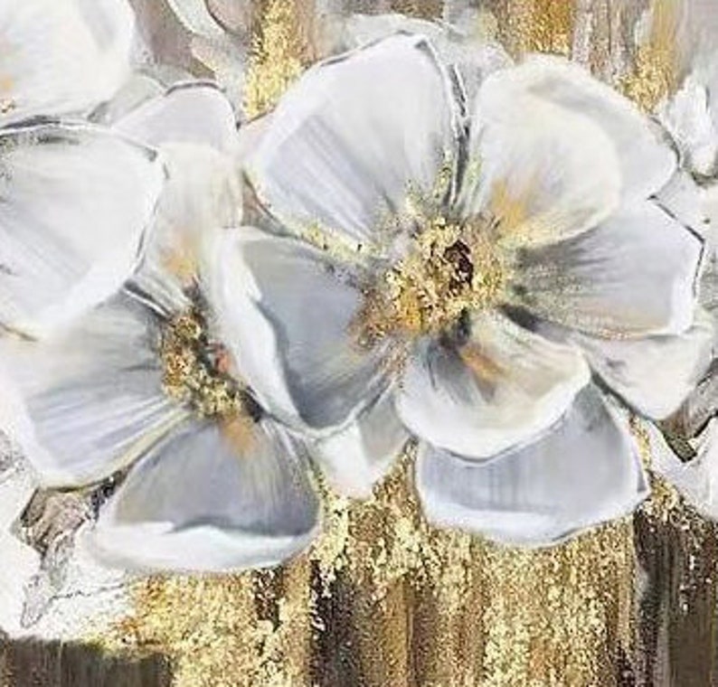 Abstract Gold Foil Flower Hand Painted Canvas Original Etsy